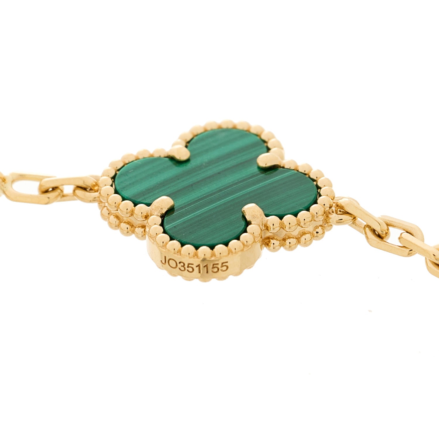 Van Cleef & Arpels 18K Yellow Gold Malachite Five-Motif Vintage Alhambra Bracelet