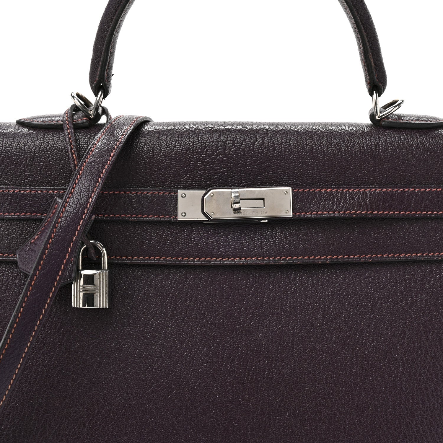 HERMES KELLY 35 SELLIER RAISIN CHEVRE SILVER HARDWARE