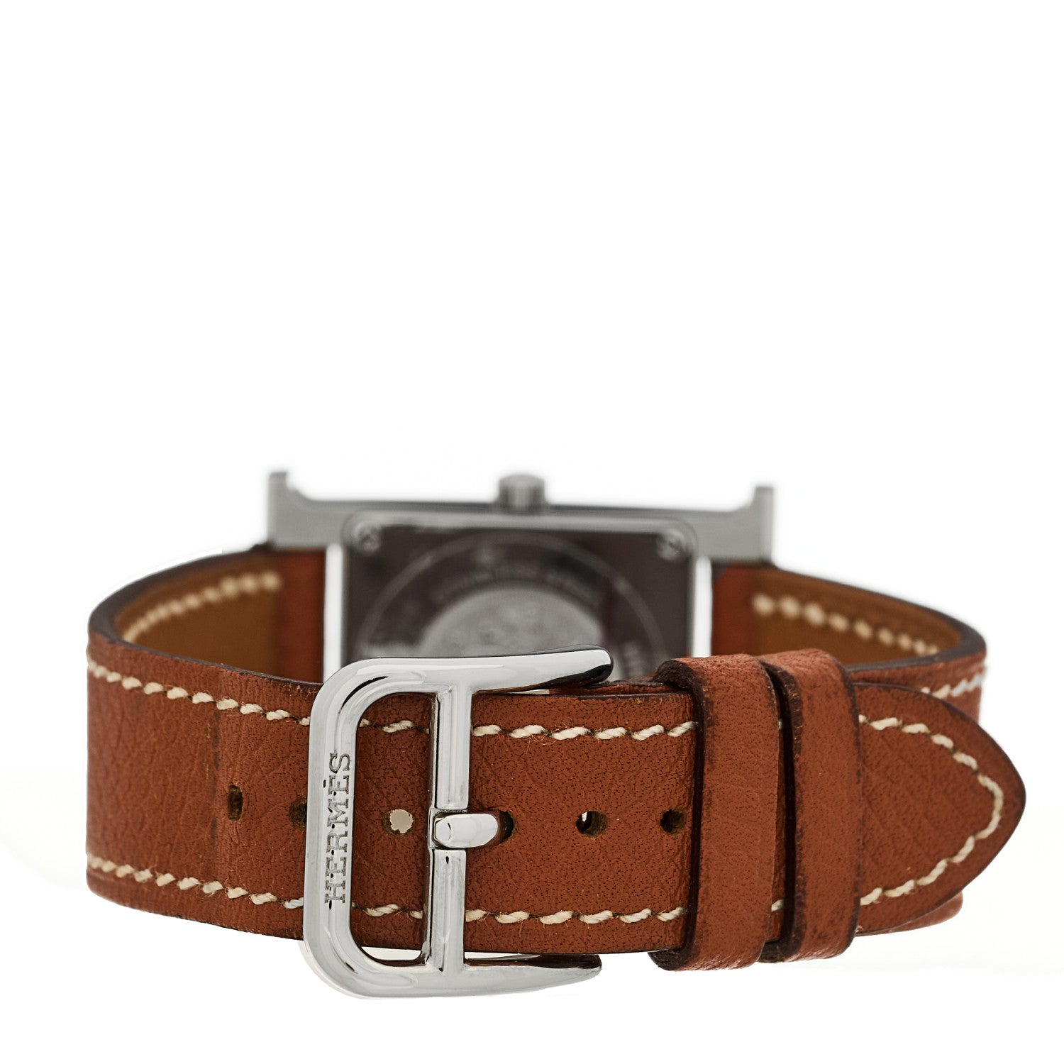 HERMES H WATCH 21mm STAINLESS STEEL GOLD EPSOM