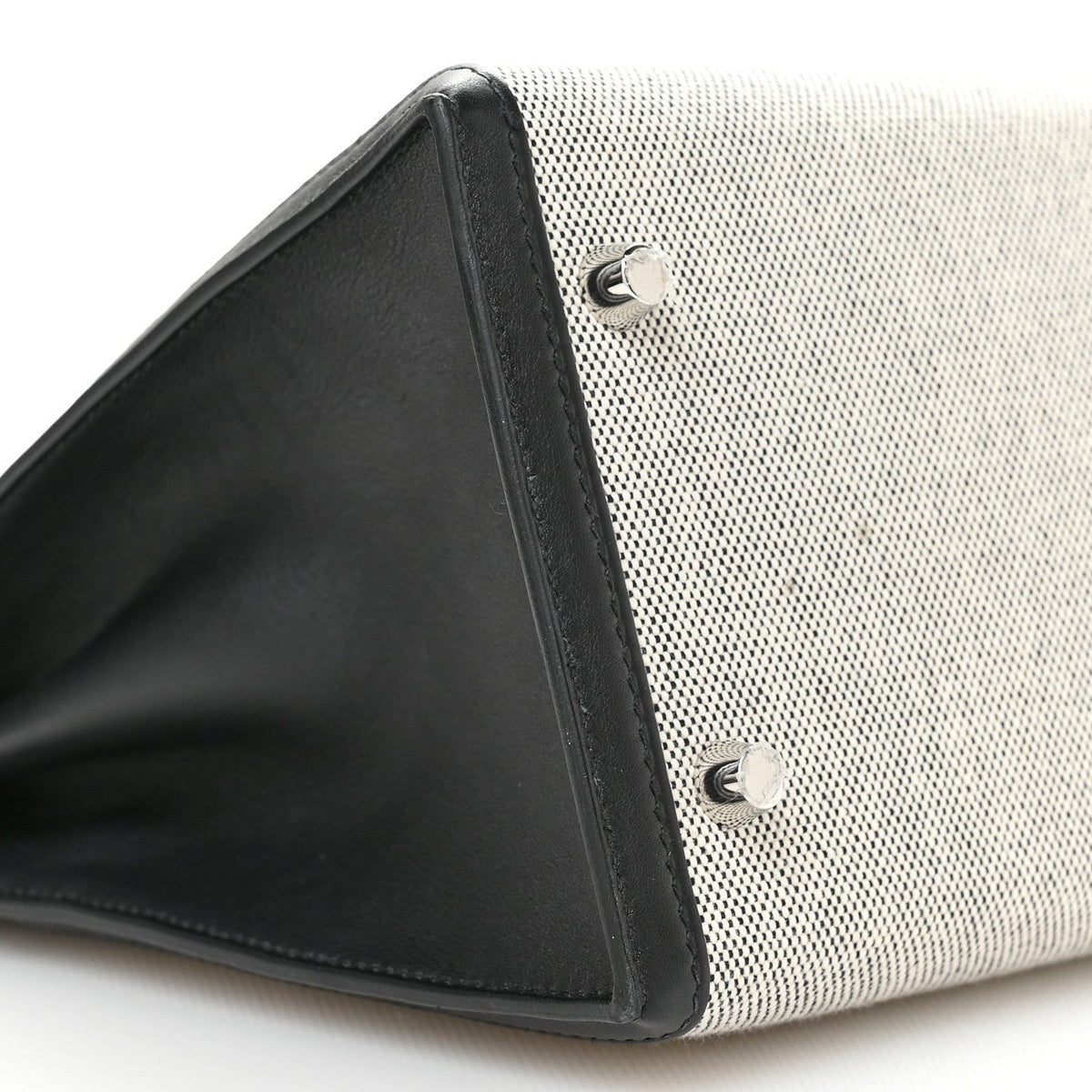 HERMES KELLY 28 SELLIER ECRU BLACK SWIFT / TOILE SILVER HARDWARE