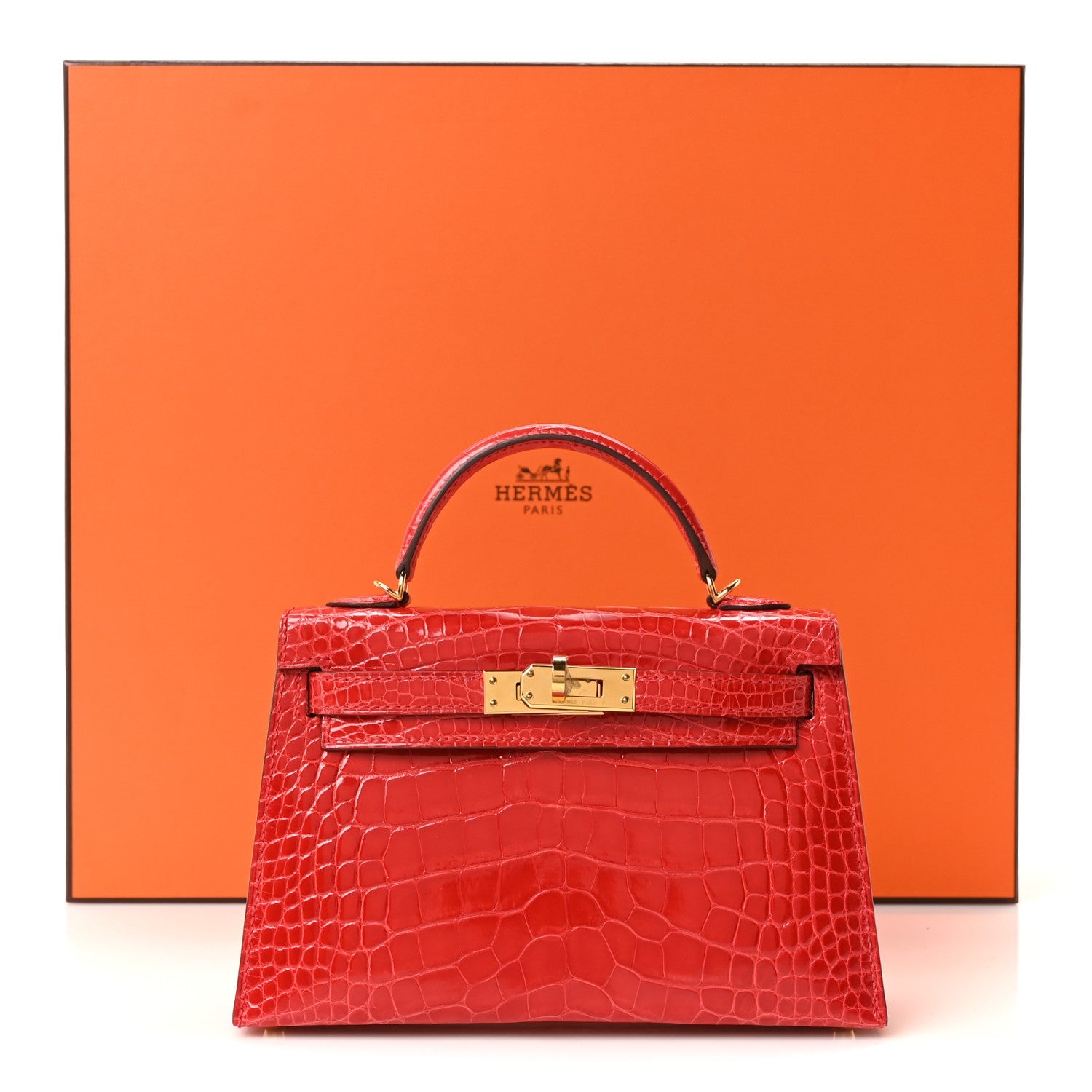 Hermes Mini Kelly 20 Sellier Rouge de Coeur Rose Mexico Shiny Alligator Gold Hardware