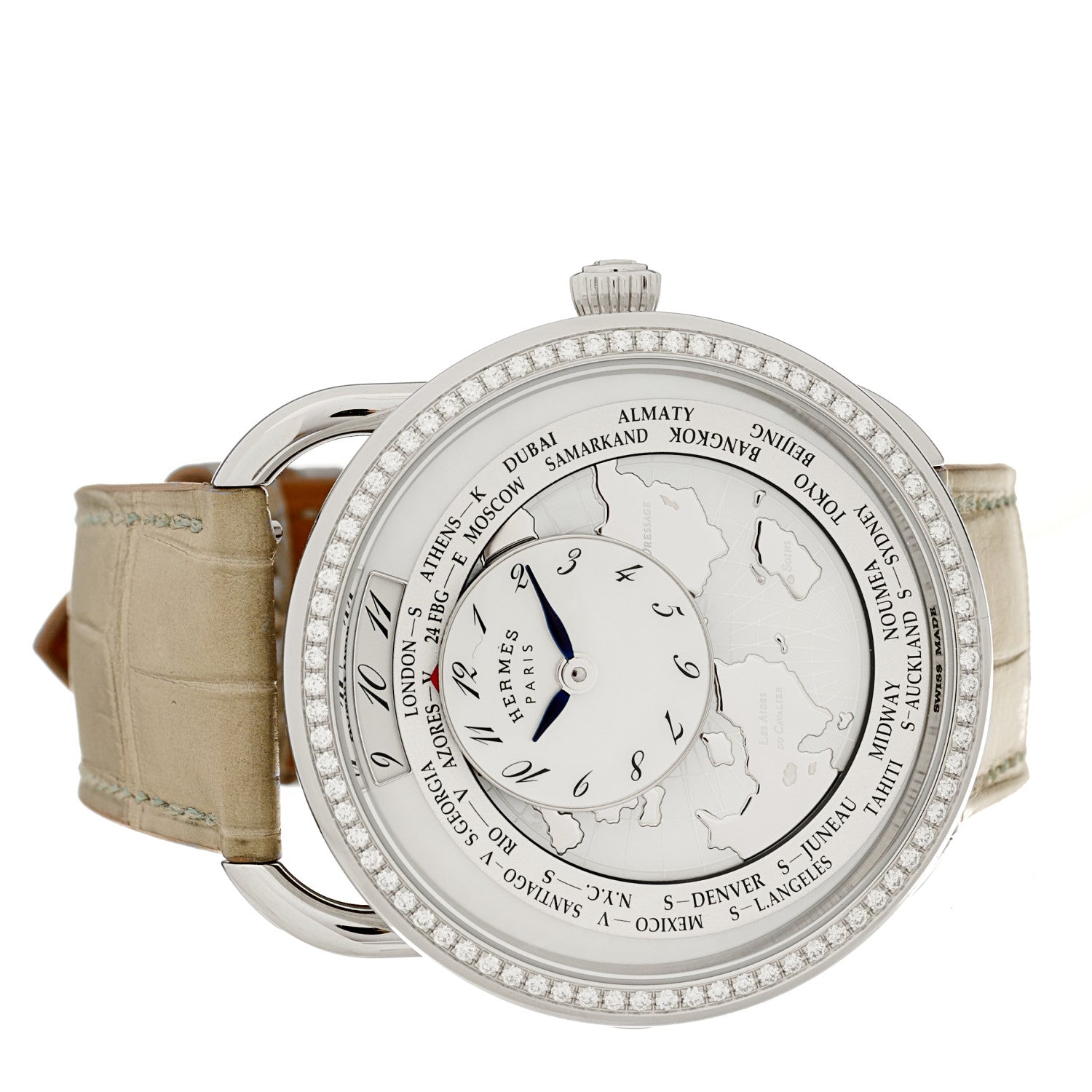 HERMES ARCEAU WATCH 38mm STAINLESS STEEL GRIS PERLE ALLIGATOR