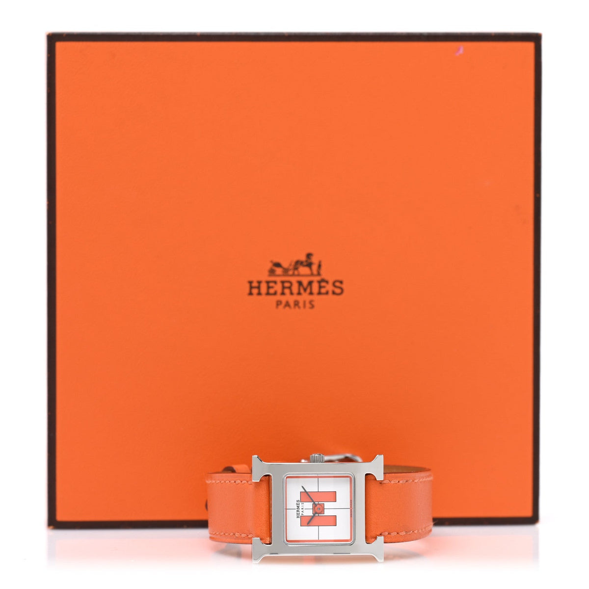 HERMES H WATCH 21mm STAINLESS STEEL ORANGE SWIFT