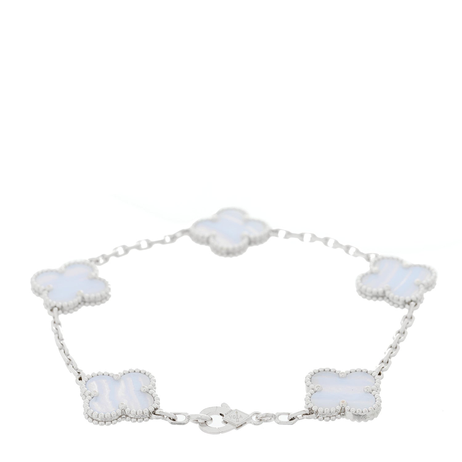 ヴァンクリーフ&アーペル ヴィンテージアルハンブラ 5モチーフ ブレスレット カルセドニー 18K ホワイトゴールド VAN CLEEF & ARPELS VINTAGE ALHAMBRA 5 MOTIFS BRACELET CHALCEDONY 18K WHITE GOLD
