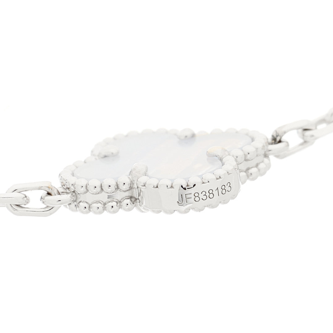 Van Cleef & Arpels 18K White Gold Chalcedony 10 Motif Vintage Alhambra Necklace