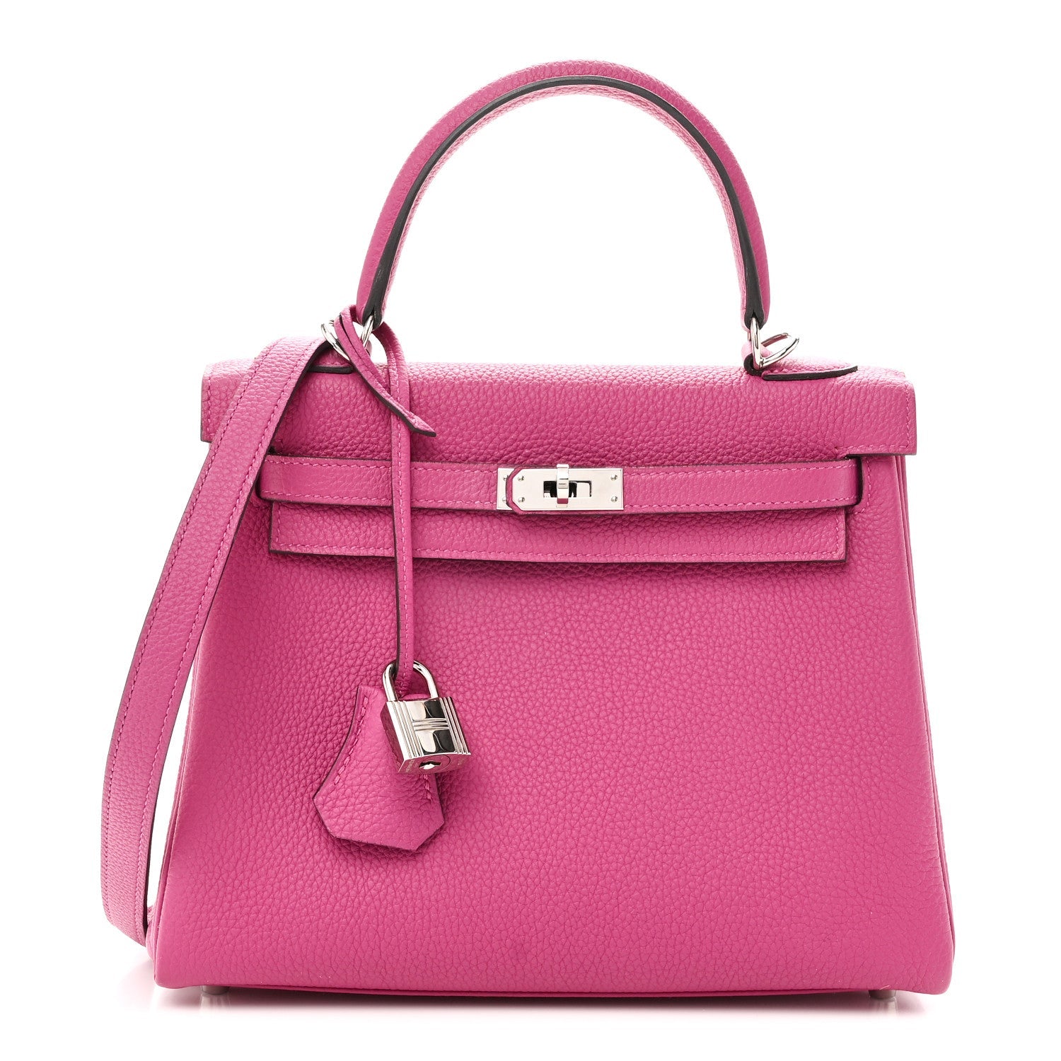 HERMES KELLY 25 RETOURNE ROSE POURPRE TOGO SILVER HARDWARE
