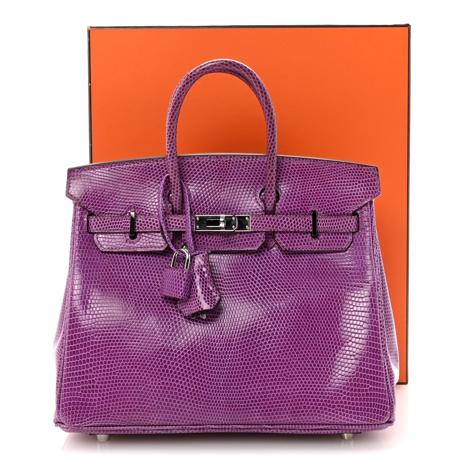 HERMES BIRKIN 25 VIOLET LIZARD SILVER HARDWARE