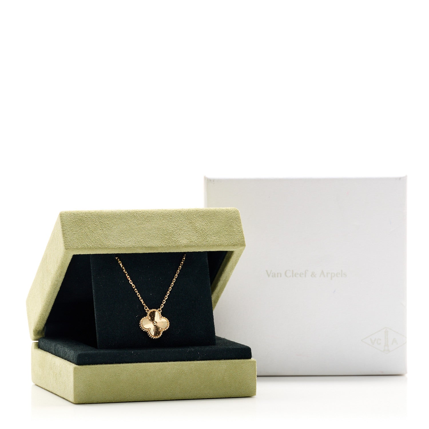 Van Cleef & Arpels 18K Yellow Gold Guilloche Vintage Alhambra Pendant Necklace