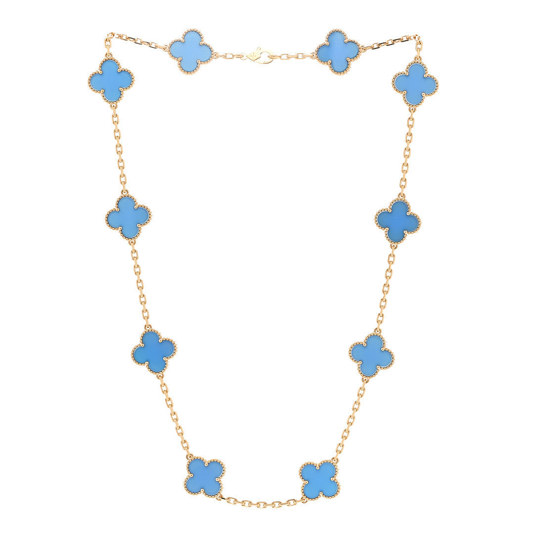 ヴァンクリーフ&アーペル ヴィンテージアルハンブラ 10モチーフ ネックレス ブルーアゲート 18K イエローゴールド VAN CLEEF & ARPELS VINTAGE ALHAMBRA 10 MOTIFS NECKLACE BLUE AGATE 18K YELLOW GOLD