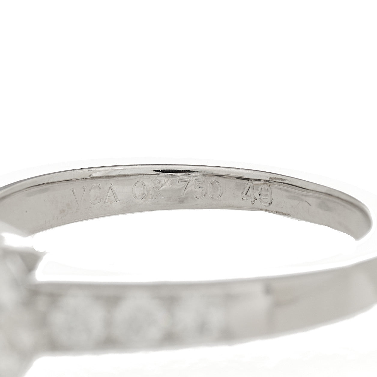 Van Cleef & Arpels 18K White Gold Diamond Fleurette Ring, Size 48, 4.5