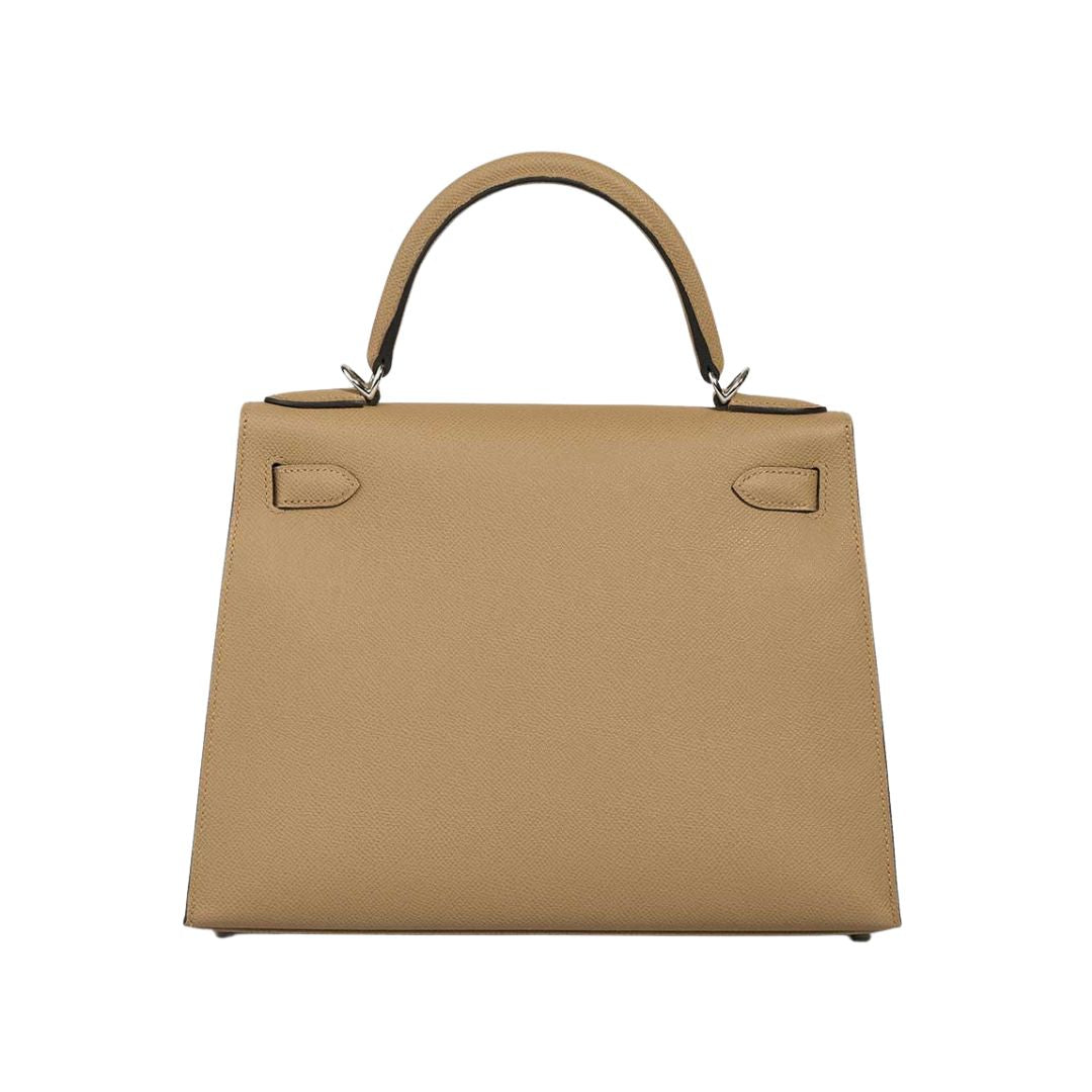 HERMES KELLY 25 PUSSIERE EPSOM SILVER HARDWARE Poussiere