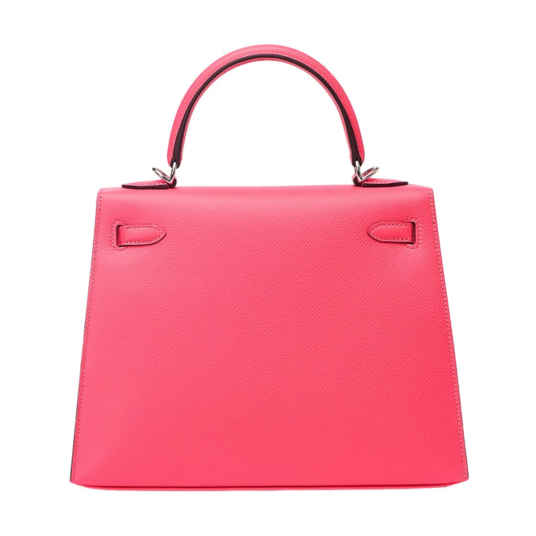 HERMES KELLY 25 ROSE AZALEE EPSOM SILVER HARDWARE