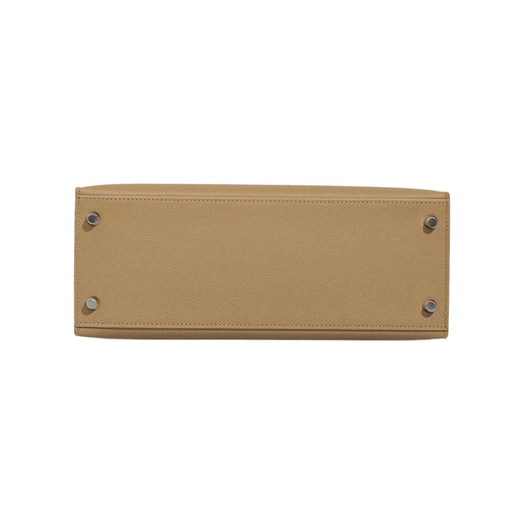 HERMES KELLY 25 PUSSIERE EPSOM SILVER HARDWARE Poussiere
