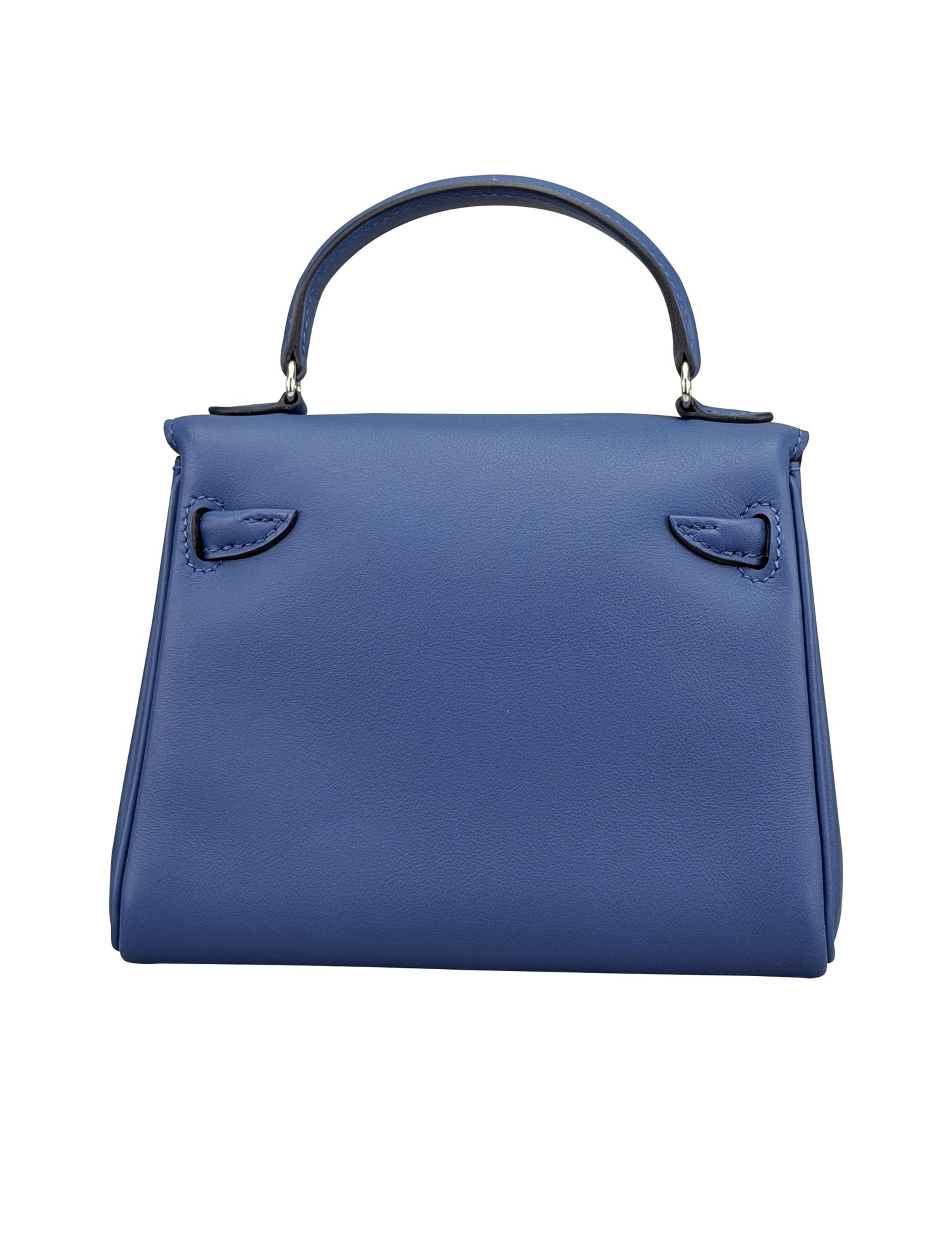 Hermes Mini Kelly 20 Bleu Tie Swift Silver Hardware