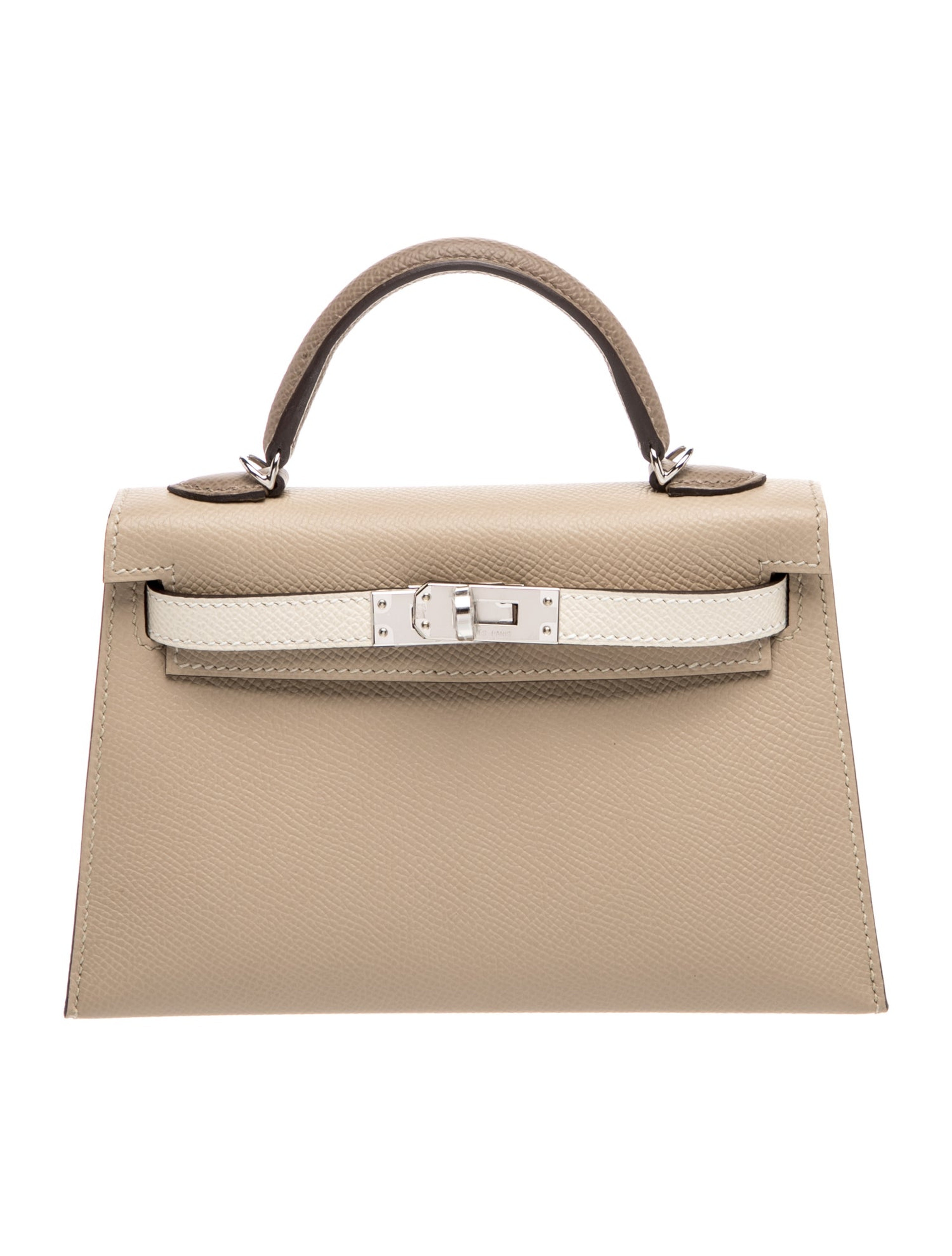 エルメス ミニケリー 20 外縫い トリコロール Etoupe Craie Trench エプソン シルバー金具 HERMES MINI KELLY 20 SELLIER TRI-COLOR ETOUPE CRAIE TRENCH EPSOM SILVER HARDWARE
