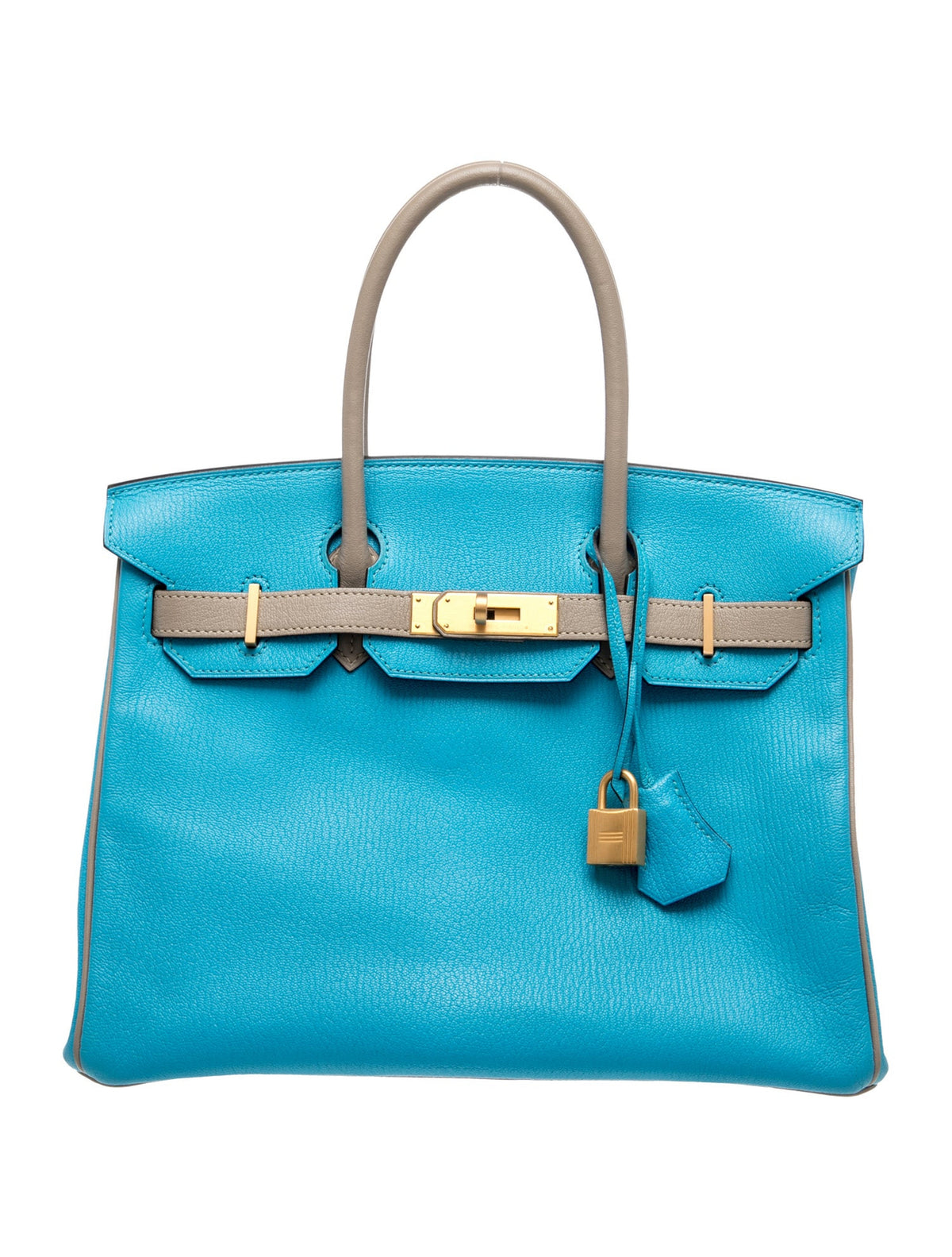 Hermes Birkin 30 HSS Personal Order Bicolor Gris Tourterelle Bleu Azeque Chevre Mysore Brushed Gold Hardware