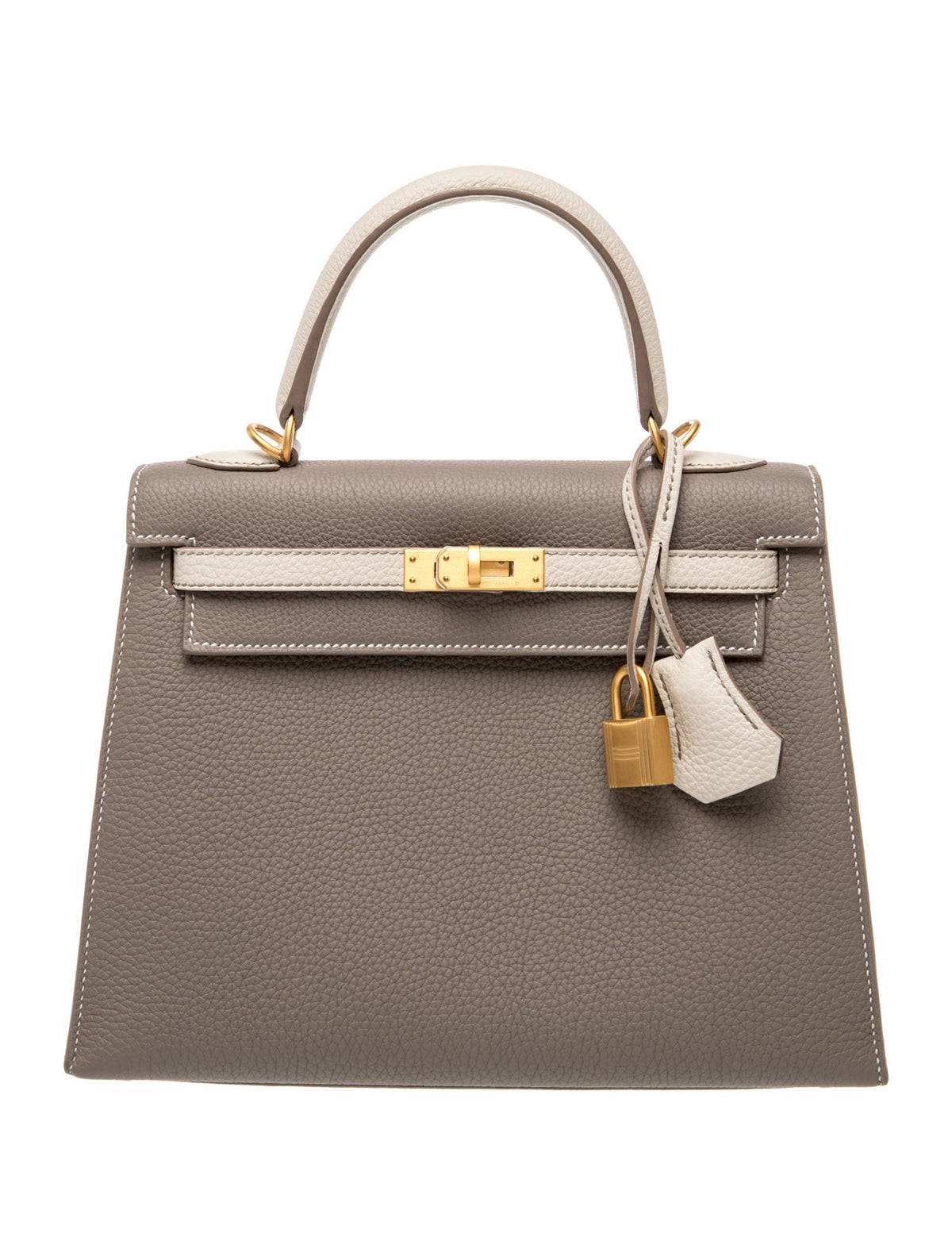 Hermes Kelly 25 HSS Special Order Bicolor Etain Craie Togo Brushed Gold Hardware
