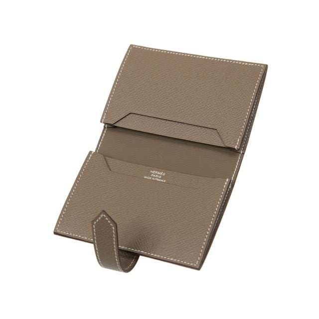 HERMES BEARN CARD HOLDER CARD CASE ETOUPE EPSOM SILVER HARDWARE