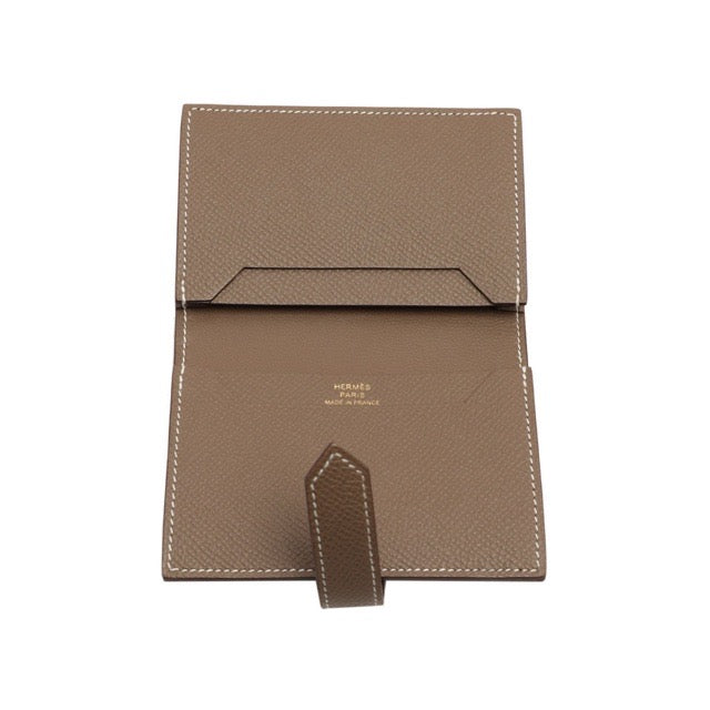 HERMES BEARN CARD HOLDER CARD CASE ETOUPE EPSOM GOLD HARDWARE