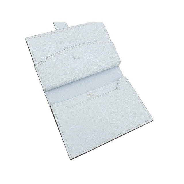 HERMES BEARN MINI WALLET BLEU BRUME CHEVRE GOLD HARDWARE