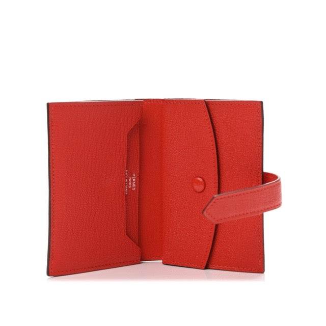 HERMES BEARN MINI WALLET ROUGE DE COEUR CHEVRE SILVER HARDWARE