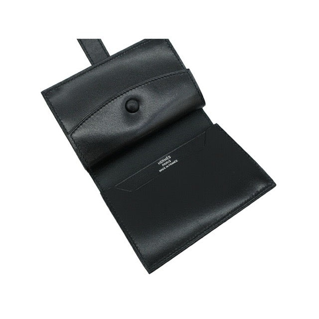 HERMES BEARN MINI MONOCHROME WALLET BLACK BOX CALFSKIN BLACK HARDWARE