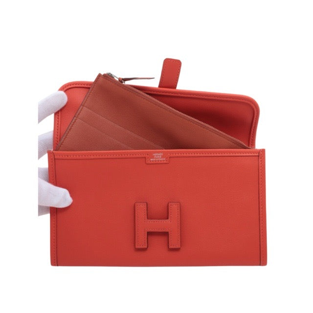 HERMES JIGE DUO VERSO CLUTCH BAG CAPUCINE SWIFT