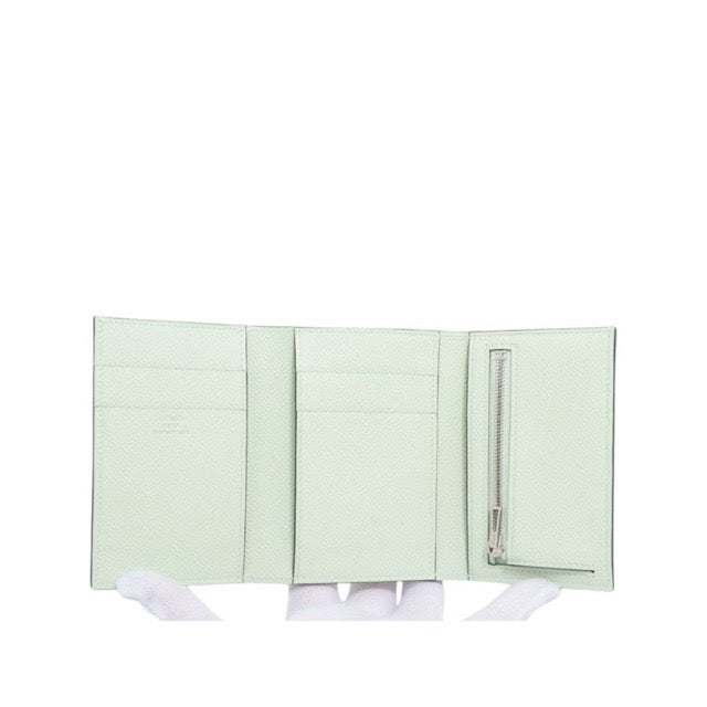 HERMES BEARN COMBINE TRI-FOLD WALLET VERT FIZZ EPSOM SILVER HARDWARE