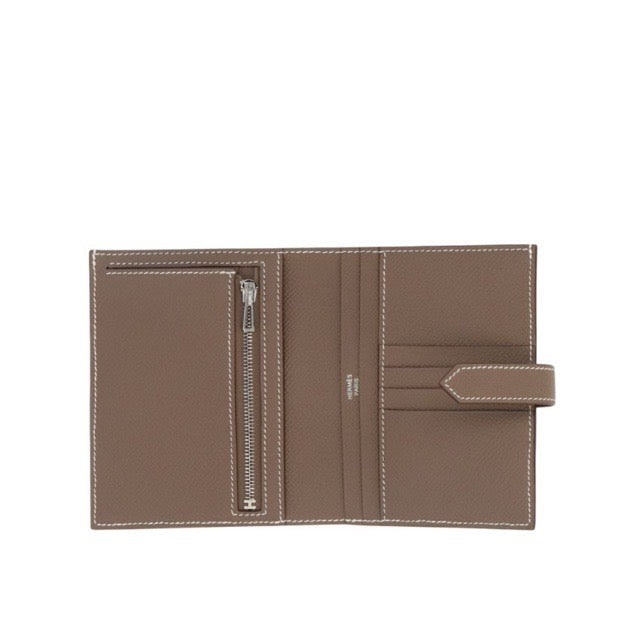 HERMES BEARN COMPACT WALLET ETOUPE EPSOM SILVER HARDWARE