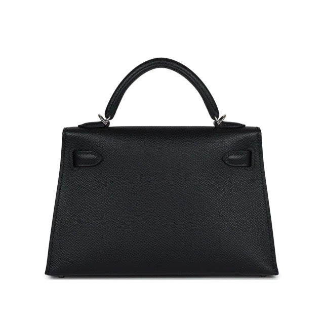 HERMES MINI KELLY 2 SELLIER 20 BLACK EPSOM SILVER HARDWARE