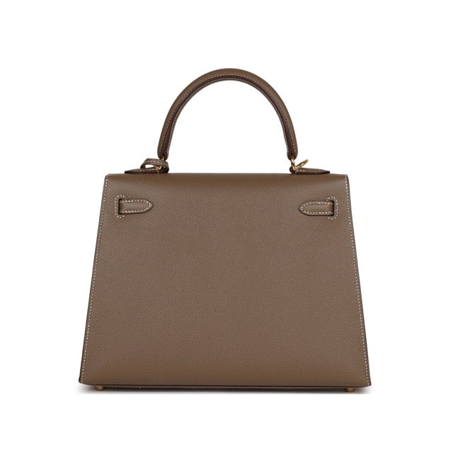 HERMES KELLY 25 SELLIER ETOUPE EPSOM GOLD HARDWARE