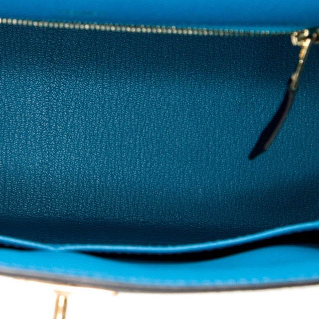 HERMES KELLY 28 SELLIER CASAQUE BLEU INDIGO BLACK BLEU FRIDA EPSOM GOLD HARDWARE
