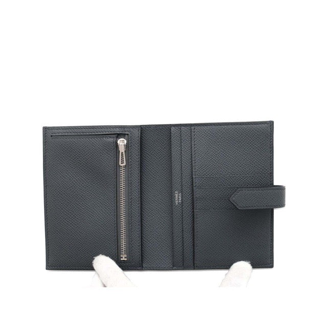 HERMES BEARN COMPACT FOLDING WALLET GRIS MISTY EPSOM SILVER HARDWARE