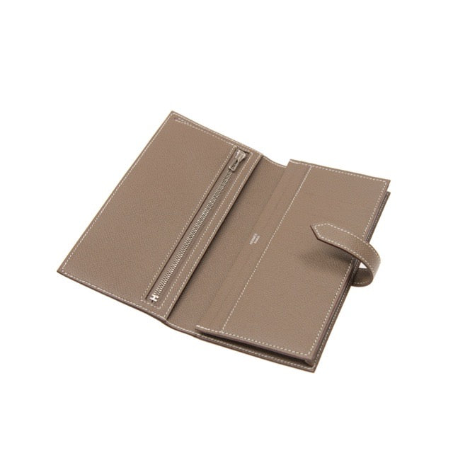 HERMES BEARN SOUFFLE GUSSET LONG WALLET ETOUPE EPSOM SILVER HARDWARE