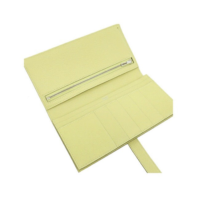 HERMES BEARN SOUFFLE GUSSET LONG WALLET JAUNE BOURGEON CHEVRE SILVER HARDWARE