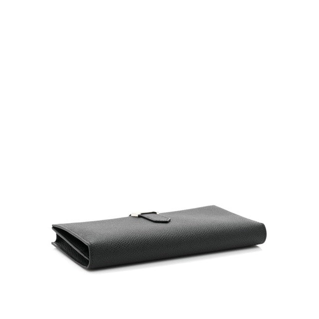 HERMES BEARN SOUFFLE GUSSET LONG WALLET BLACK EPSOM SILVER HARDWARE