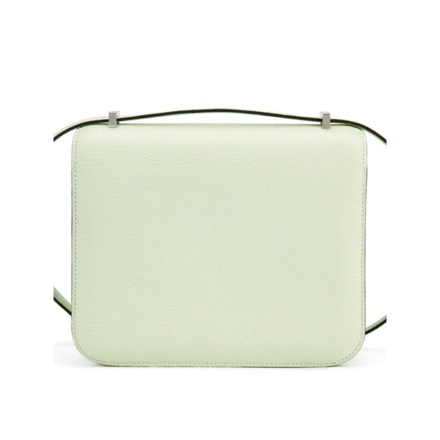 HERMES MINI CONSTANCE 18 MIRROR VERSO VERT FIZZ VERT COMICS CHEVRE SILVER HARDWARE