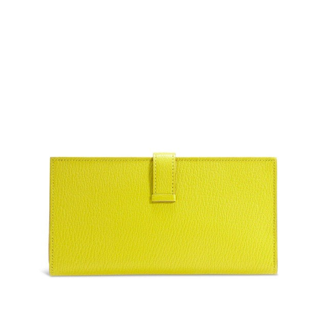 HERMES BEARN SOUFFLE GUSSET LONG WALLET LIME CHEVRE MYSORE SILVER HARDWARE