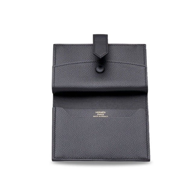 HERMES BEARN MINI WALLET BLACK EPSOM GOLD HARDWARE