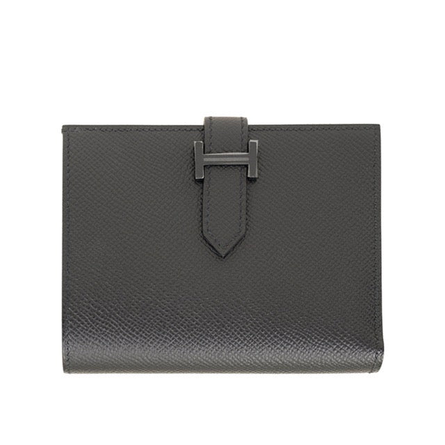 HERMES BEARN COMPACT WALLET MONOCHROME BLACK EPSOM SO BLACK HARDWARE