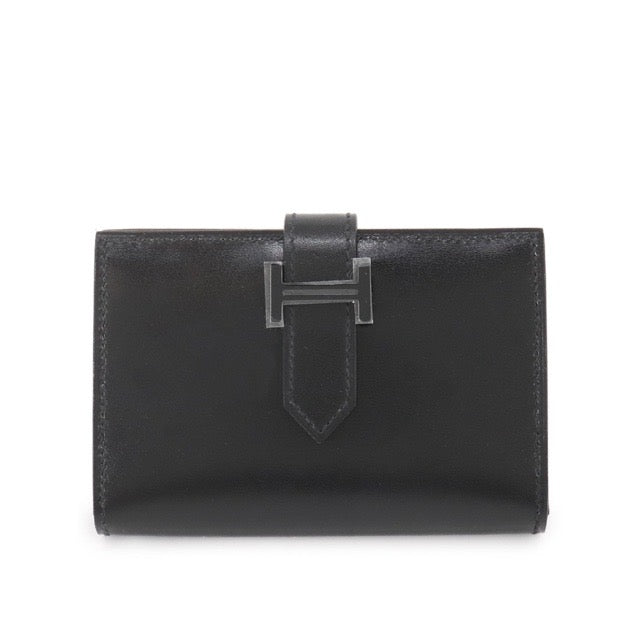 HERMES BEARN MONOCHROME CARD HOLDER CARD CASE BLACK BOX CALFSKIN BLACK HARDWARE