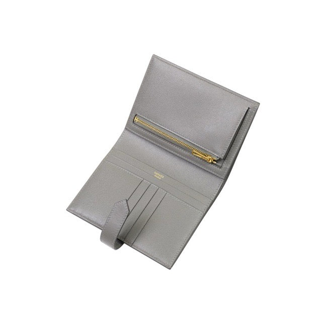 HERMES BEARN COMPACT FOLDING WALLET GRIS MEYER MADAME GOLD HARDWARE