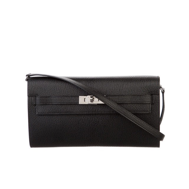 HERMES KELLY TO GO LONG WALLET CHEVRE MYSORE SILVER HARDWARE