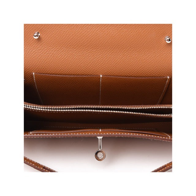 HERMES KELLY WALLET TO GO LONG WALLET GOLD EPSOM SILVER HARDWARE