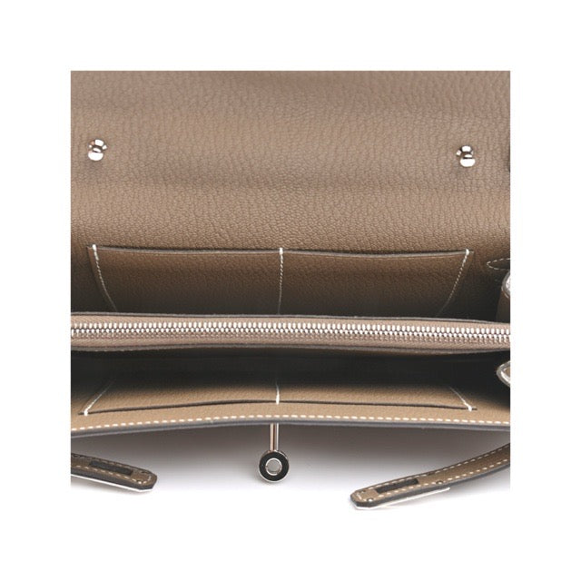 HERMES KELLY TO GO LONG WALLET ETOUPE CHEVRE MYSORE SILVER HARDWARE