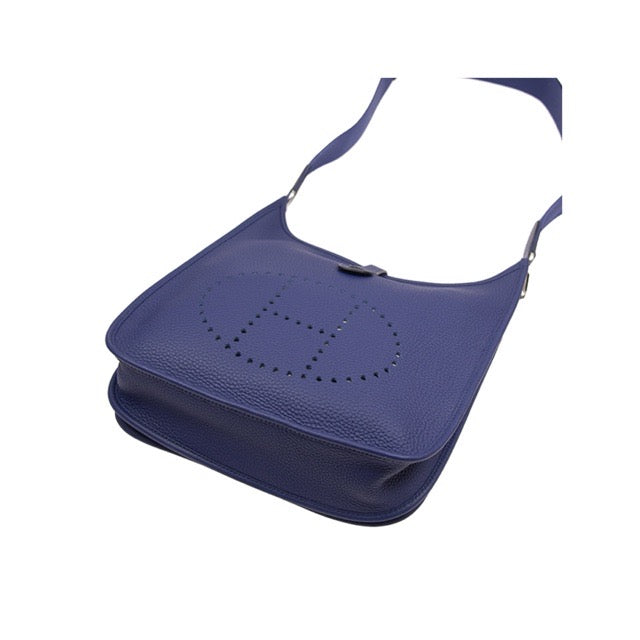 HERMES EVELYNE PM SHOULDER BAG BLEU ENCRE TAURILLON CLEMENCE SILVER HARDWARE