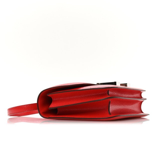 HERMES MINI CONSTANCE 18 MIRROR ROUGE DE COEUR CHEVRE SILVER HARDWARE