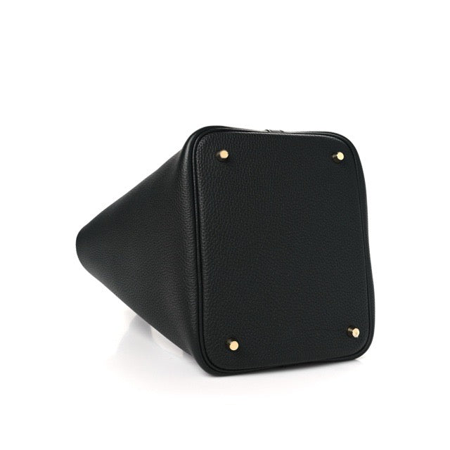 HERMES PICOTIN LOCK MM 22 BLACK TAURILLON CLEMENCE GOLD HARDWARE