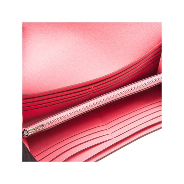 HERMES CONSTANCE LONG WALLET ROSE AZALEE EVERCOLOR SILVER HARDWARE