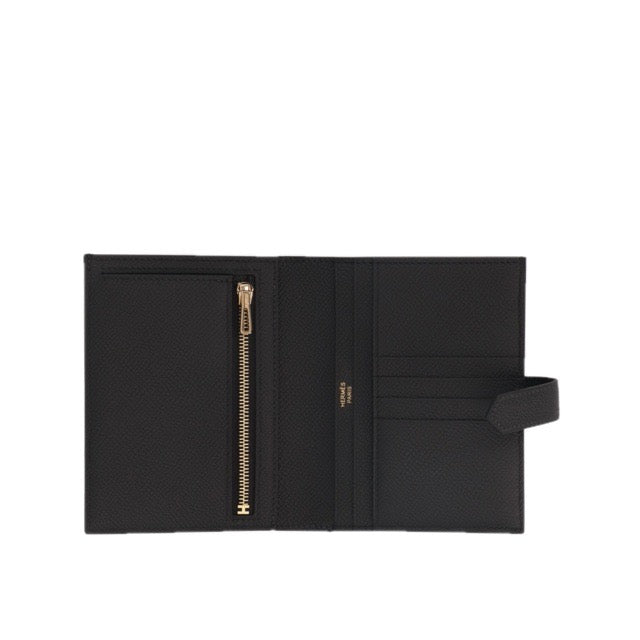 HERMES BEARN COMPACT WALLET BLACK EPSOM GOLD HARDWARE